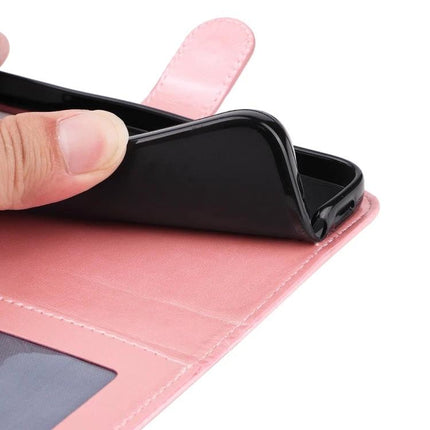 Embossed Sunflower Leather Phone Case With Card Slots for Everyday On The Go For Daily Errands - pink wallet case showing TPU inner shell and card slots