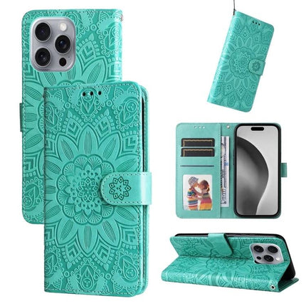 Embossed Sunflower Leather Phone Case For Daily Carry Everyday Protection And Subtle Style - teal wallet folio with card slots and embossed sunflower design