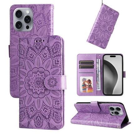 Embossed Sunflower Leather Phone Case For Daily Carry Everyday Protection And Subtle Style - purple wallet folio with card slots and stand