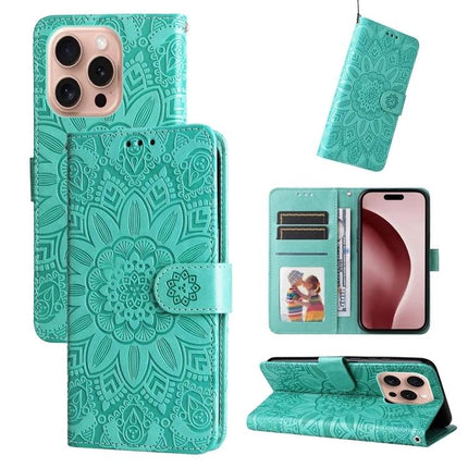 Embossed Sunflower Leather Phone Case For Daily Carry Everyday Protection And Subtle Style - teal wallet folio with card slots and magnetic clasp