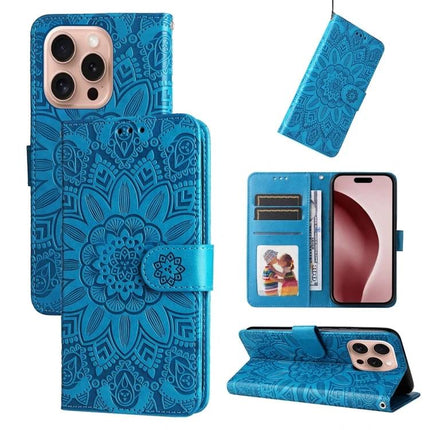 Embossed Sunflower Leather Phone Case For Daily Carry Everyday Protection And Subtle Style blue wallet folio with card slots and stand