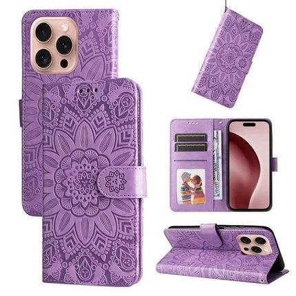 Embossed Sunflower Leather Phone Case For Daily Carry Everyday Protection And Subtle Style - purple wallet-style case with card slots and embossed sunflower design