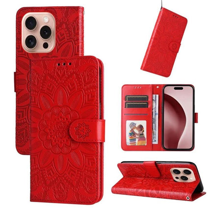 Embossed Sunflower Leather Phone Case For Daily Carry Everyday Protection And Subtle Style - red wallet folio with card slots and embossed sunflower design