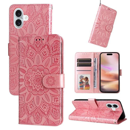 Embossed Sunflower Leather Phone Case For Daily Carry Everyday Protection And Subtle Style - pink wallet folio with card slots and kickstand