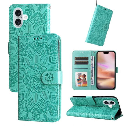 Embossed Sunflower Leather Phone Case For Daily Carry Everyday Protection And Subtle Style - teal wallet folio with card slots and kickstand
