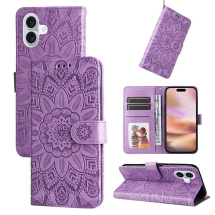 Embossed Sunflower Leather Phone Case For Daily Carry Everyday Protection And Subtle Style - purple wallet folio with card slots and embossed sunflower design