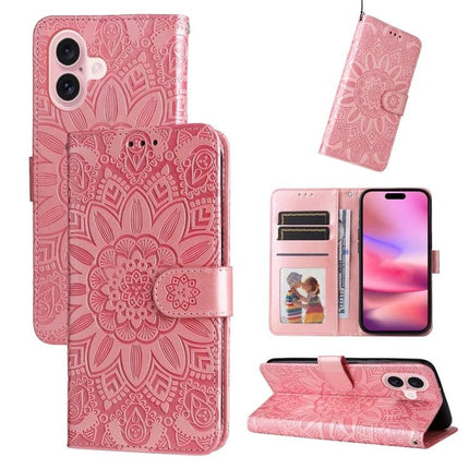 Leather Phone Case With Sunflower Design For Everyday Carry And Card Storage For Daily Essentials - pink sunflower embossed wallet case with card slots