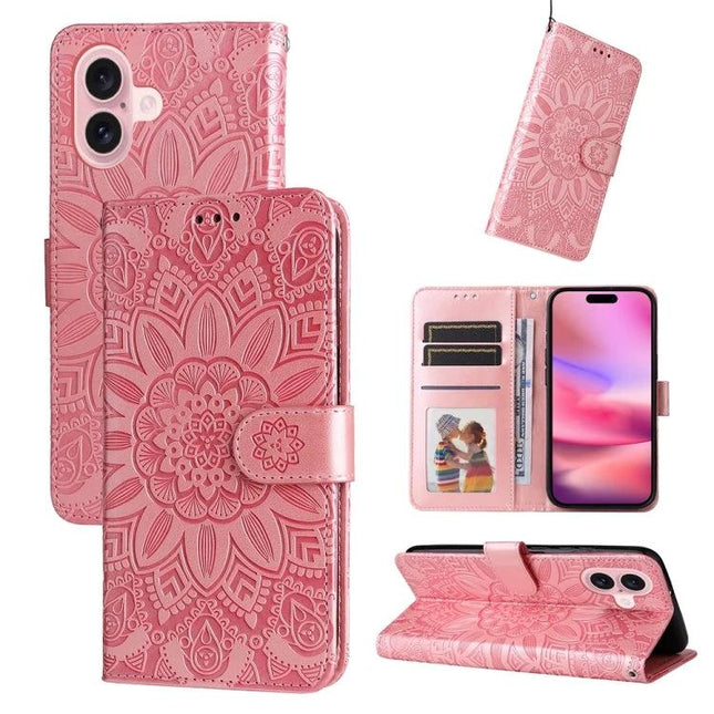 Leather Phone Case With Sunflower Design For Everyday Carry And Card Storage For Daily Essentials - pink sunflower embossed wallet case with card slots