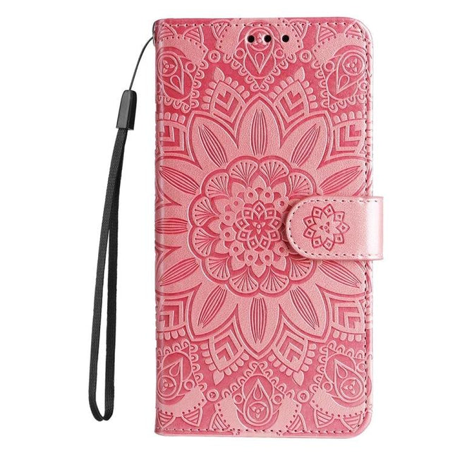 Leather Phone Case With Sunflower Design For Everyday Carry And Card Storage For Daily Essentials - pink embossed sunflower wallet case with card slots