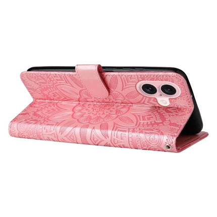 Leather Phone Case With Sunflower Design For Everyday Carry And Card Storage For Daily Essentials - pink PU wallet case with sunflower embossing