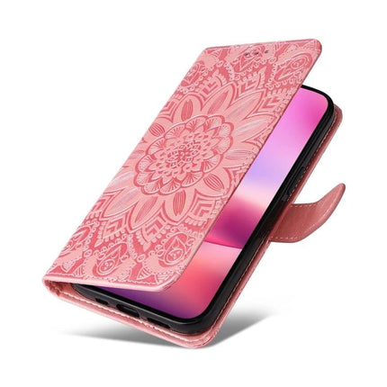 Leather Phone Case With Sunflower Design For Everyday Carry And Card Storage For Daily Essentials - pink PU wallet case with sunflower mandala and card slots