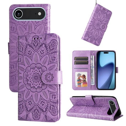 Embossed Sunflower Leather Phone Case For Daily Carry Everyday Protection And Subtle Style - purple embossed wallet phone case with card slots and stand