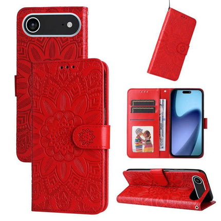 Embossed Sunflower Leather Phone Case For Daily Carry Everyday Protection And Subtle Style - red wallet folio with card slots and stand