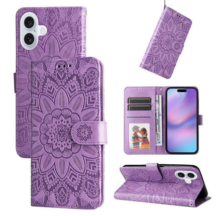 Embossed Sunflower Leather Phone Case With Card Slots for Everyday On The Go For Daily Errands - purple embossed sunflower wallet phone case with card slots