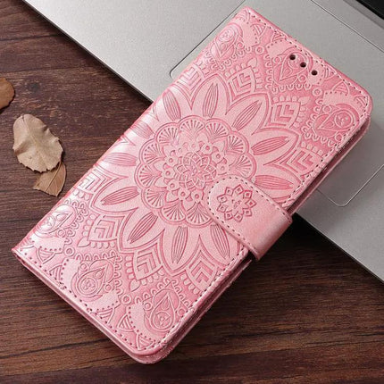 Embossed Sunflower Leather Phone Case With Card Slots for Everyday On The Go For Daily Errands