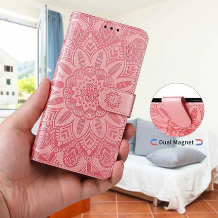 Embossed Sunflower Leather Phone Case With Card Slots for Everyday On The Go For Daily Errands