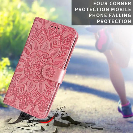 Embossed Sunflower Leather Phone Case With Card Slots for Everyday On The Go For Daily Errands
