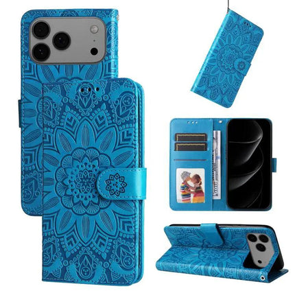 Embossed Sunflower Leather Phone Case With Card Slots for Everyday On The Go For Daily Errands