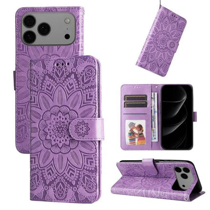 Embossed Sunflower Leather Phone Case With Card Slots for Everyday On The Go For Daily Errands