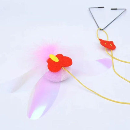 Hanging Cat Toy for Everyday Indoor Play and Fun - hanging feathered flower toy with elastic attachment for indoor cat exercise and boredom relief