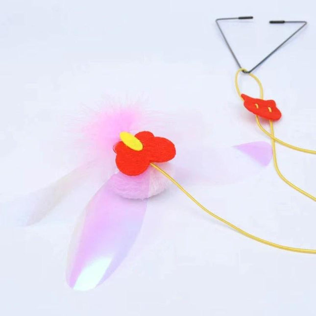 Hanging Cat Toy for Everyday Indoor Play and Fun - hanging feathered flower toy with elastic attachment for indoor cat exercise and boredom relief
