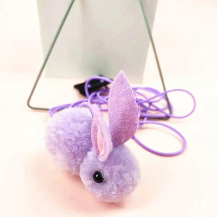 Hanging Cat Toy for Everyday Indoor Play and Fun - purple pompom bunny hanging toy attached for independent apartment play