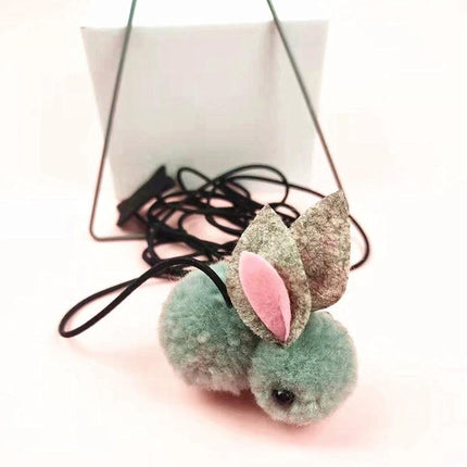 Hanging Cat Toy for Everyday Indoor Play and Fun - soft pom pom bunny with leaf ears that attaches to surfaces for independent cat play