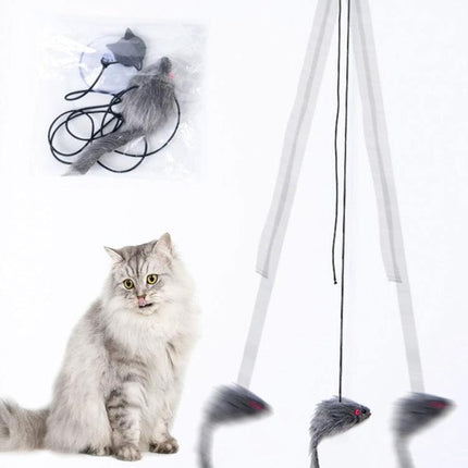 Hanging Cat Toy for Everyday Indoor Play and Fun - gray fluffy dangling mouse toy that attaches for solo cat entertainment