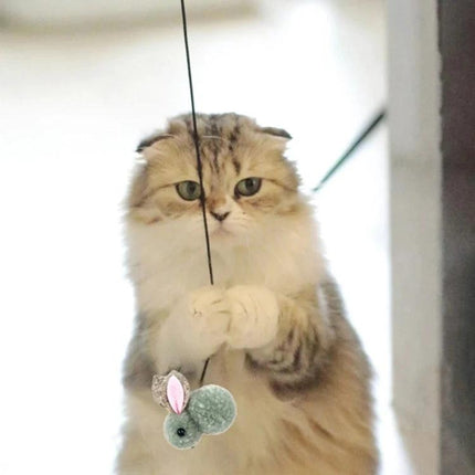 Hanging Cat Toy for Everyday Indoor Play and Fun - fluffy cat batting at suspended mouse-style hanging toy