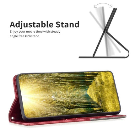 Leather Phone Case With Card Holder For Everyday Use - red PU leather adjustable stand showing horizontal hands-free viewing