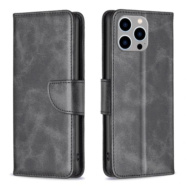 Daily Flip Leather Case For iPhone Everyday Protection – gray PU leather wallet case with card storage, TPU interior, magnetic closure and kickstand