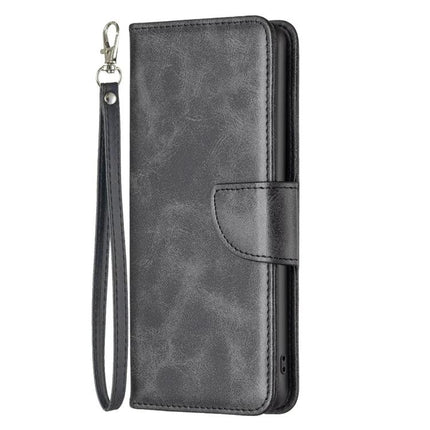 Daily Flip Leather Case For iPhone Everyday Protection black wallet-style PU leather case with wrist strap, card storage and kickstand