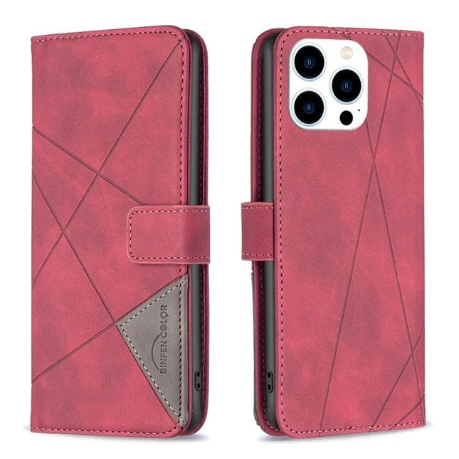 Leather Phone Case For Daily Use slim red PU leather wallet case with TPU core, magnetic clasp and horizontal stand