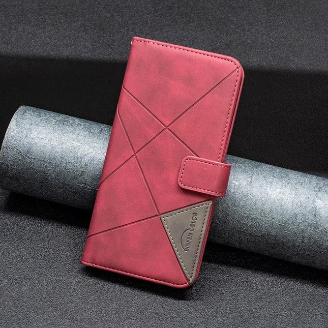 Leather Phone Case For Daily Use in red PU leather with TPU core, slim wallet-style cover and horizontal stand