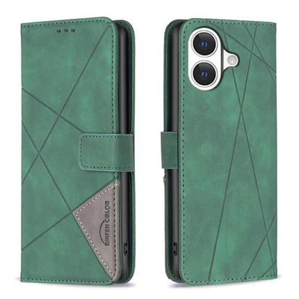 Everyday Leather Phone Case, PU Leather green geometric folio with TPU core, pocket-friendly wallet holder and landscape stand