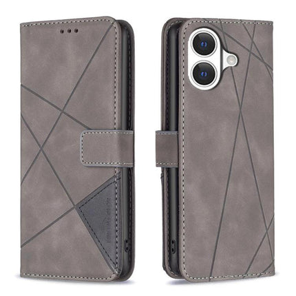 Everyday Leather Phone Case, PU Leather gray geometric wallet phone case with card holder and kickstand