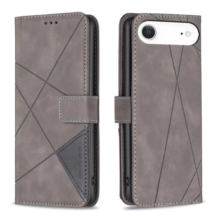 Everyday Leather Phone Case, PU Leather gray geometric folio with TPU core, card holder and stand, slim protective wallet case