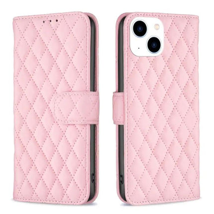Diamond Lattice Wallet Flip Case With Stand For Iphone 15