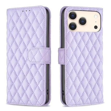 Diamond Lattice Wallet Flip Leather Phone Case With Stand