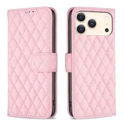 Diamond Lattice Wallet Flip Leather Phone Case With Stand
