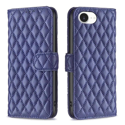 Diamond Lattice Wallet Flip Leather Phone Case With Stand