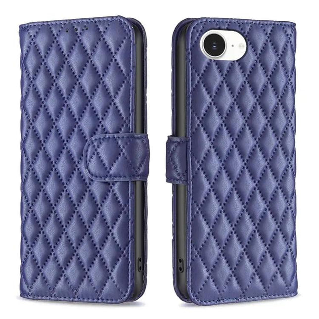 Diamond Lattice Wallet Flip Leather Phone Case With Stand