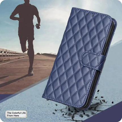 Diamond Lattice Wallet Flip Leather Phone Case With Stand