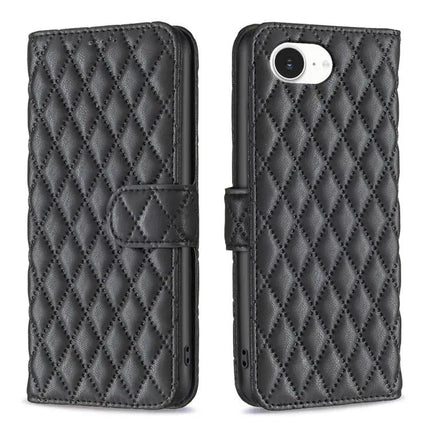 Diamond Lattice Wallet Flip Leather Phone Case With Stand