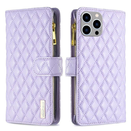Essential Flip Wallet Phone Case for Everyday Essentials and Protection - lavender quilted PU wallet case with zipper and card slots