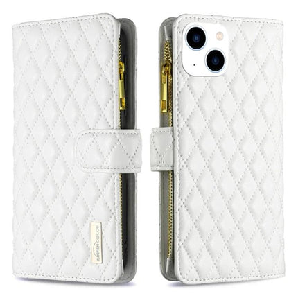 Essential Flip Wallet Phone Case for Everyday Essentials and Protection – white quilted PU wallet case with card slots and zipper pocket