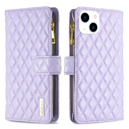 Essential Flip Wallet Phone Case for Everyday Essentials and Protection in quilted lavender PU with zipper pocket and card slots