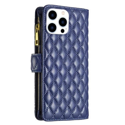 Everyday Wallet Phone Case for iPhone - navy quilted wallet case with zipper compartment and card slots