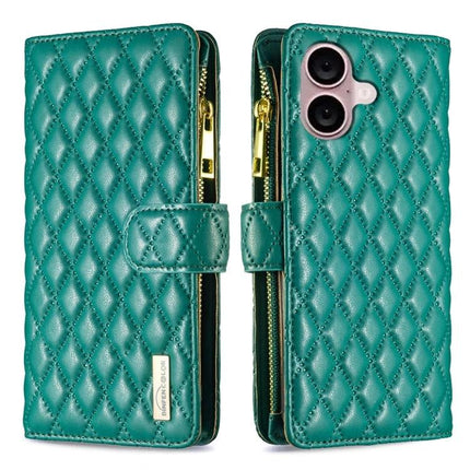 Everyday Wallet Phone Case for iPhone in teal quilted leather with zipper pocket and card slots