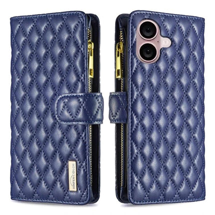 Everyday Wallet Phone Case for iPhone - navy quilted zip wallet case with 6 card slots and cash compartment